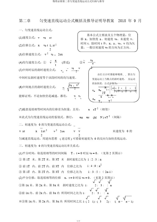 物理必修第二章匀变速直线运动公式归纳与推导