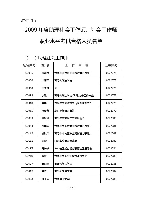 助理社会工作师社会工作师职业水平考试合格人员名单