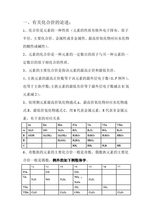 高三化学有关化合价的7点论述和10点应用