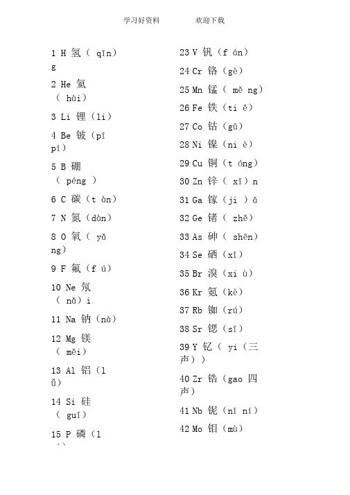 化学元素拼音及读法