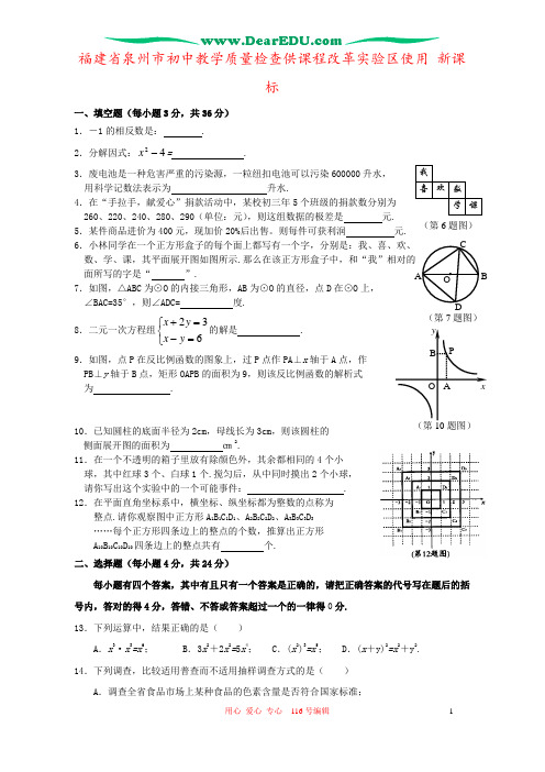 福建省泉州市初中教学质量检查供课程改革实验区使用 新课标