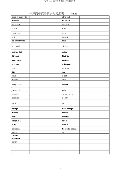 完整word高中英语模块七单词默写表