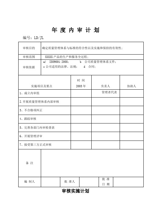 质量管理体系内审计划