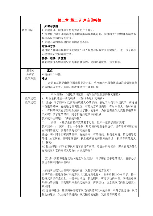 八年级物理上册第二章第二节声音的特性教案1鲁教版五四制(1)