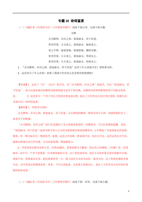 专题10：诗词鉴赏2022-2023学年八年级语文下学期期中期末考点大串讲(部编版)(解析版)