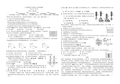 第十章《浮力》 单元达标检测题  2020-2021学年人教版八年级物理(1)