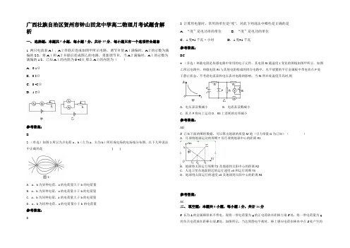 广西壮族自治区贺州市钟山回龙中学高二物理月考试题含解析