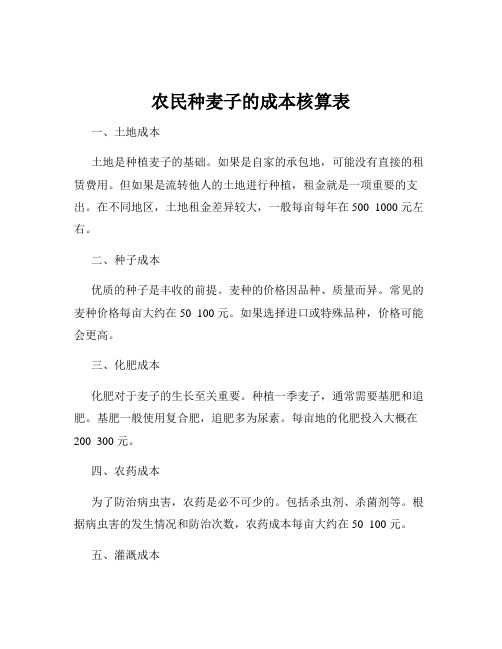 农民种麦子的成本核算表