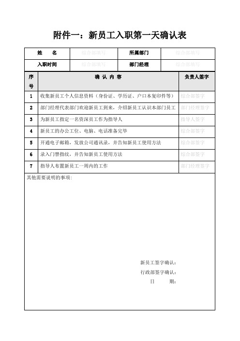 新员工入职与试用期各类表格