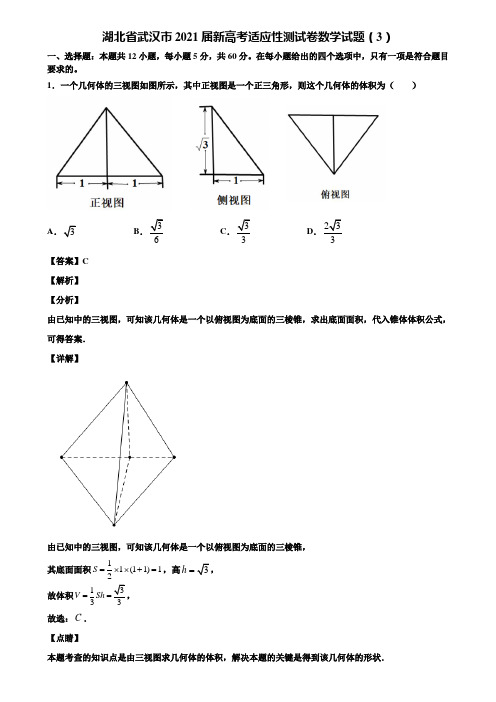 湖北省武汉市2021届新高考适应性测试卷数学试题(3)含解析