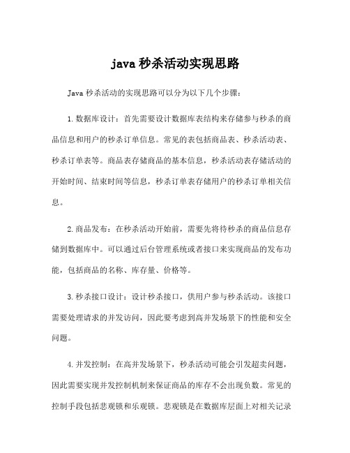 java秒杀活动实现思路