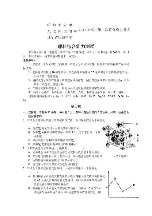 东北三校2011年高三第二次联考理综试题及答案