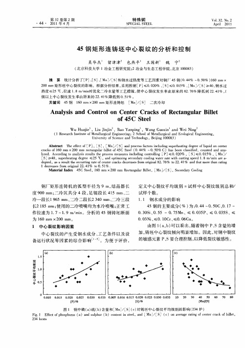 45钢矩形连铸坯中心裂纹的分析和控制