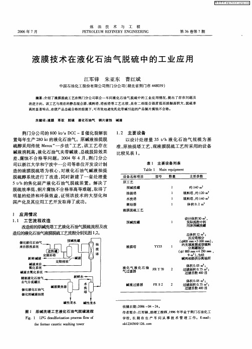 液膜技术在液化石油气脱硫中的工业应用