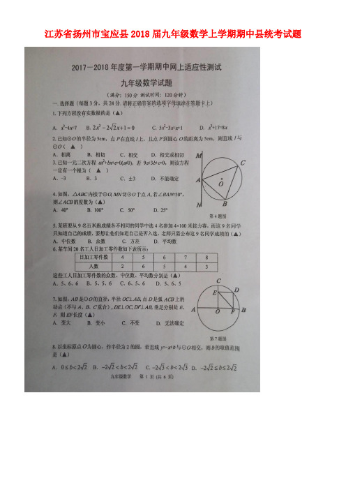 江苏省扬州市宝应县九年级数学上学期期中县统考试题(扫描版)(new)