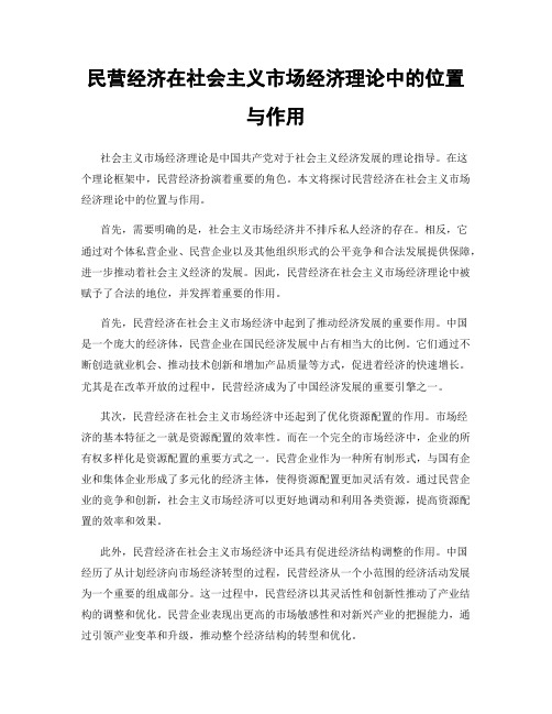 民营经济在社会主义市场经济理论中的位置与作用