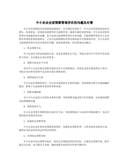 中小企业全面预算管理存在的问题及对策