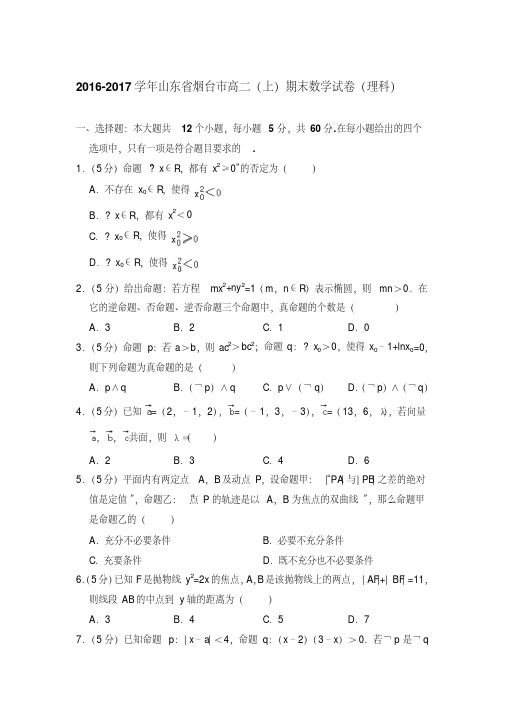 易错汇总2016-2017年山东省烟台市高二上学期期末数学试卷(理科)与解析