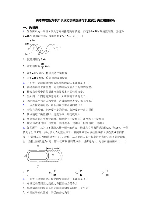 高考物理新力学知识点之机械振动与机械波分类汇编附解析