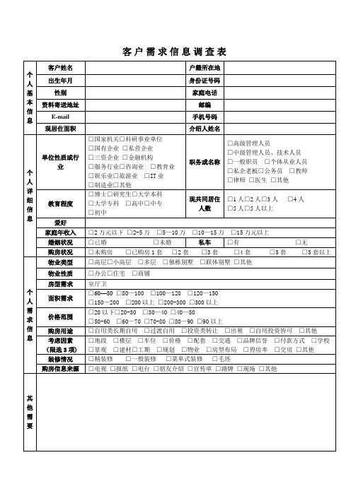 客户需求信息调查表