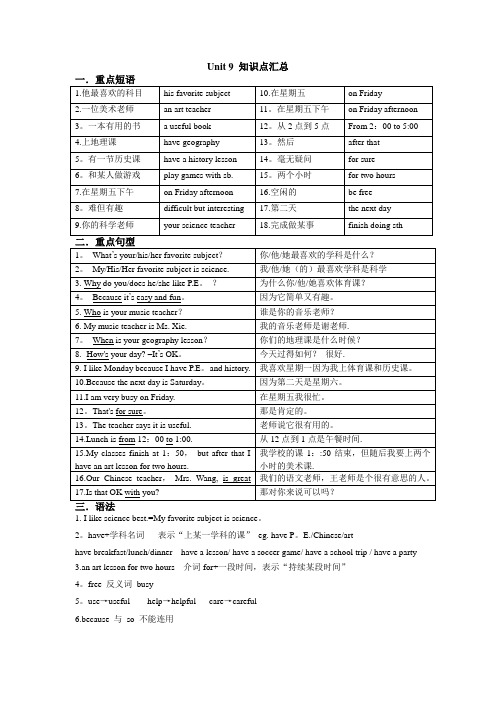 人教版七年级英语上册Unit9短语、句型、知识点总结