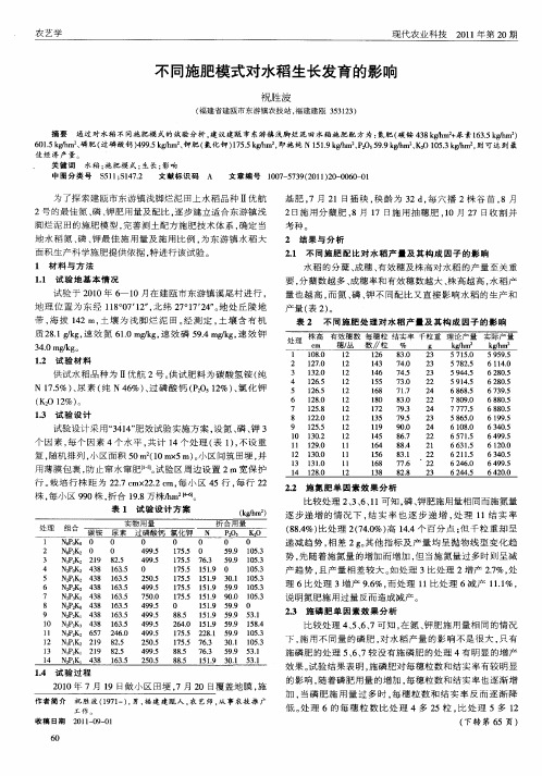 不同施肥模式对水稻生长发育的影响