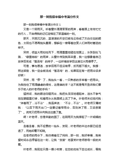 那一刻我很幸福中考满分作文