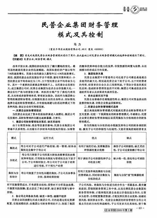 民营企业集团财务管理模式及其控制