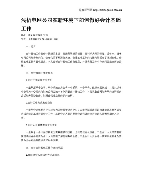 浅析电网公司在新环境下如何做好会计基础工作