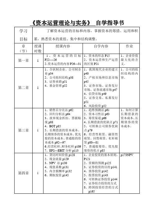 《资本运营理论与实务》自学指导书