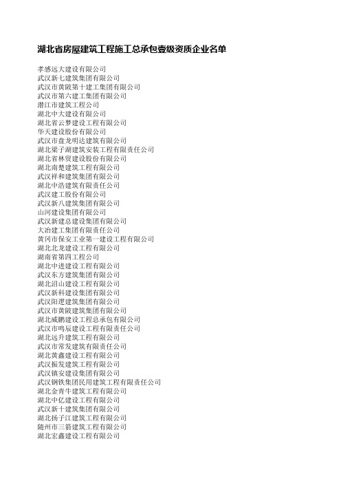 湖北省房屋建筑工程施工总承包壹级资质企业名单