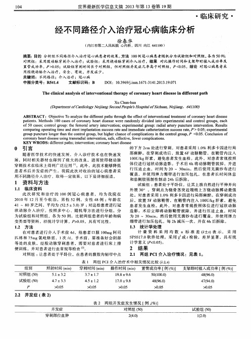 经不同路径介入治疗冠心病临床分析