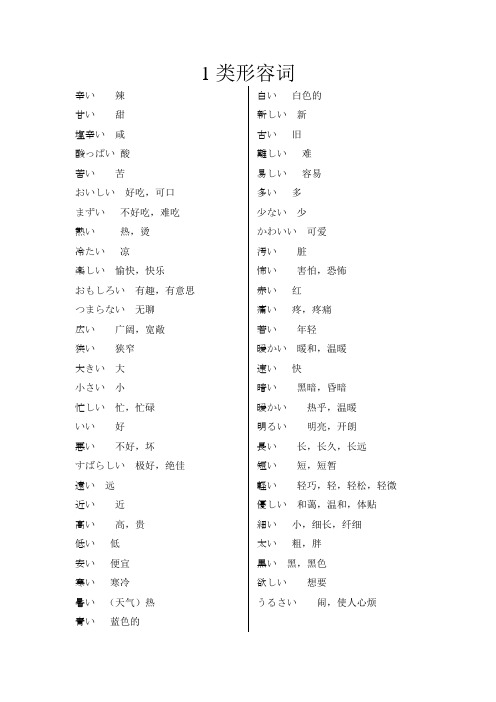 标准日本语   初级   上   1类形容词总结