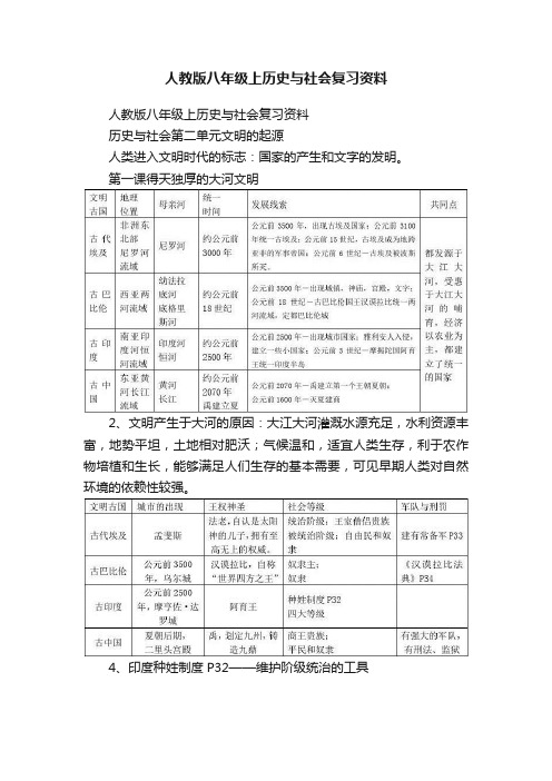 人教版八年级上历史与社会复习资料