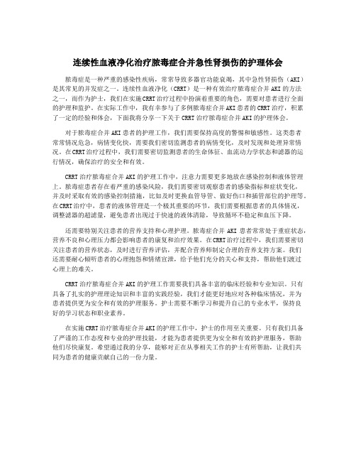 连续性血液净化治疗脓毒症合并急性肾损伤的护理体会