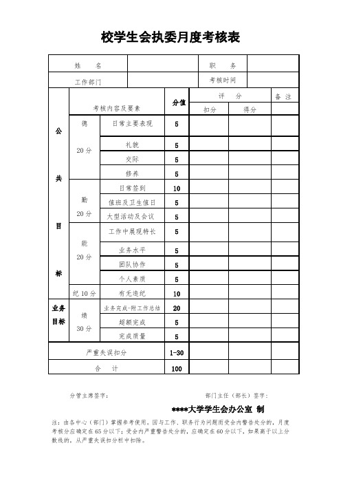 校学生会执委考评