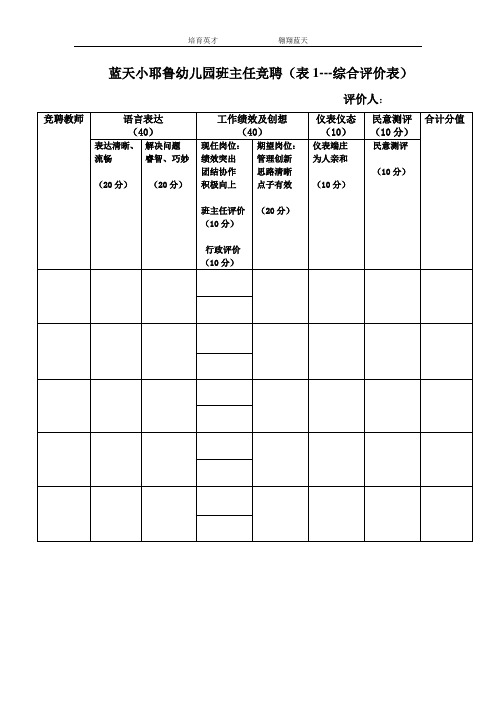 幼儿园班主任岗位竞聘表格