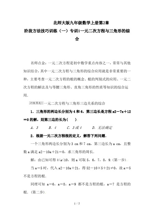 北师大版九年级数学上册第2章 阶段方法技巧训练(一)专训1一元二次方程与三角形的综合