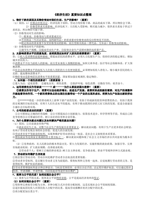 《经济生活》重要知识点整理