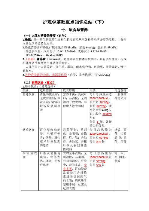 护理学基础下重要知识点考研笔记整理(分单元)