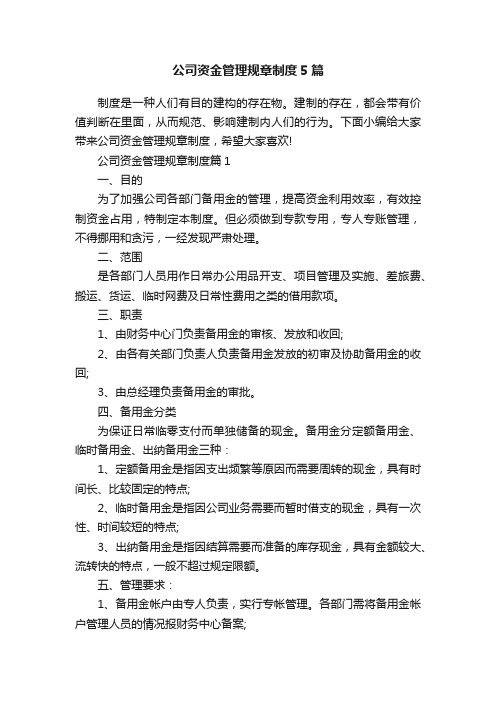 公司资金管理规章制度5篇