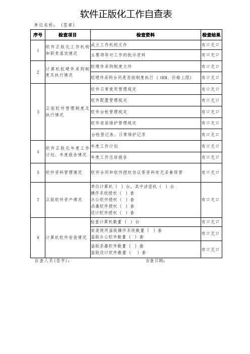 软件正版化工作自查表