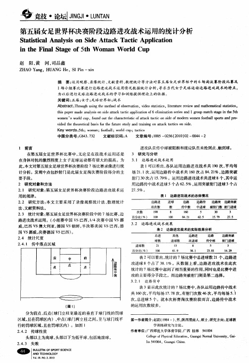 第五届女足世界杯决赛阶段边路进攻战术运用的统计分析