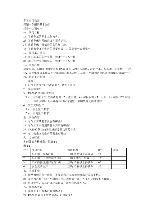 车工实习教案讲解