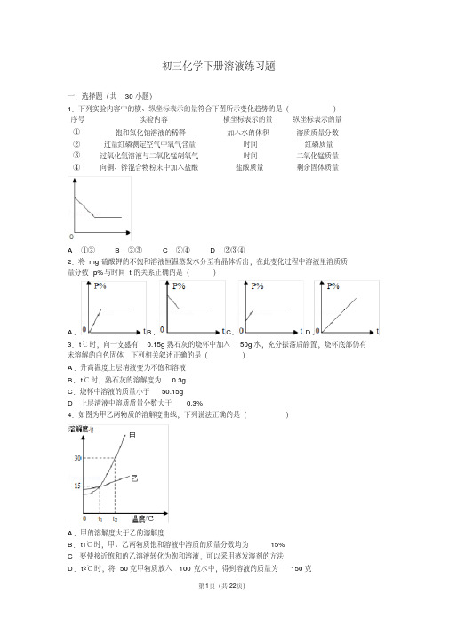 (完整版)初三化学下册溶液练习题含详细答案