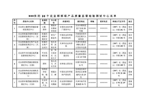 公告的20个农业部部级产品质量监督检验测试中心名单【模板】