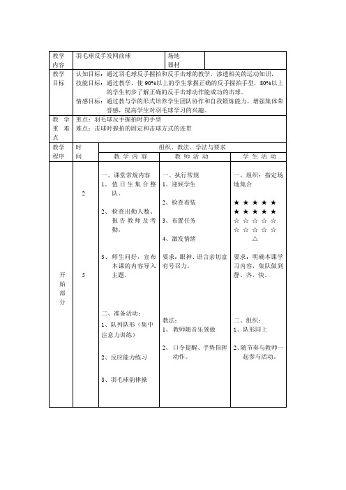(完整版)羽毛球反手发网前球教案