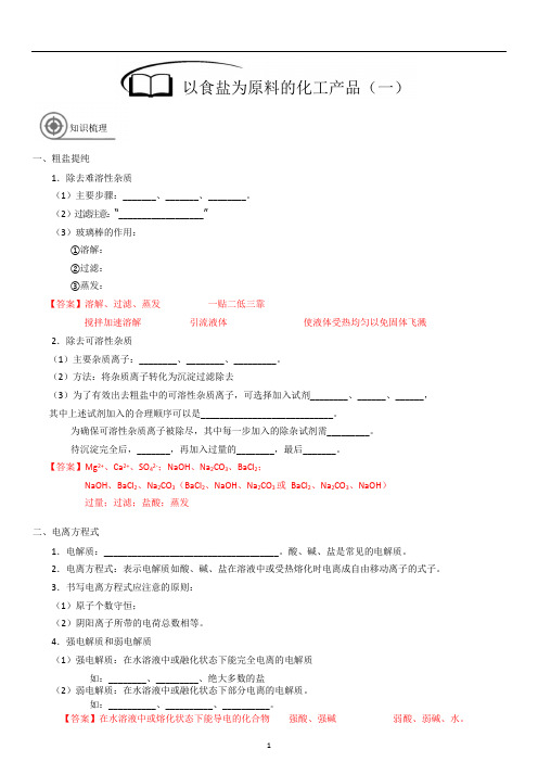 化-10秋-06-以食盐为原料的化工产品(一)-常千千【教师版】