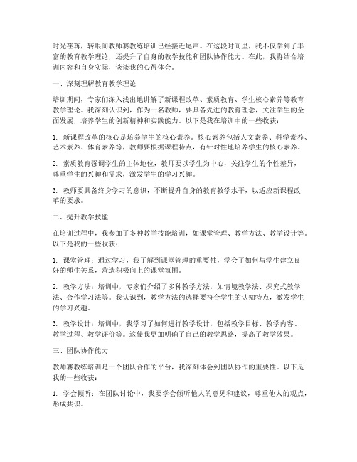 教师赛教练培训心得体会