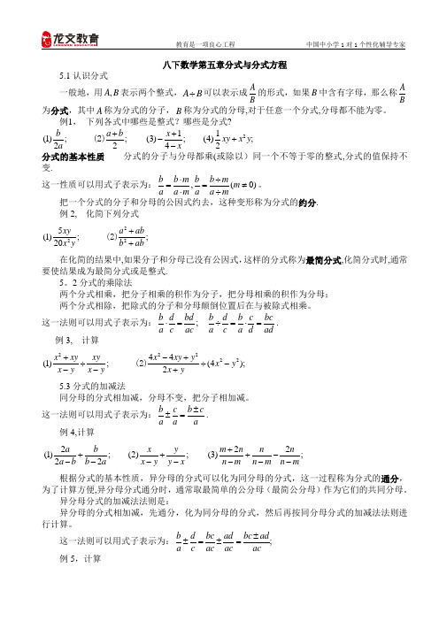 北师大版八年级下册第五章分式与分式方程讲义